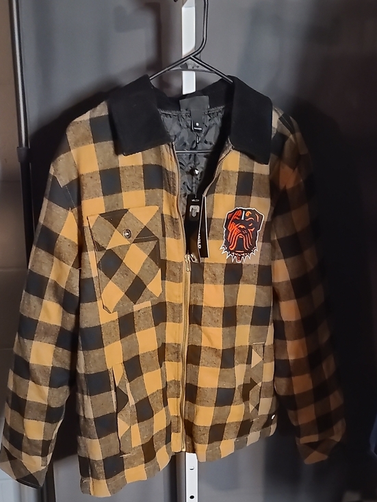 the wild collective NFL Other - Men's Yellow & Black Plaid Lightweight Shirt Jacket